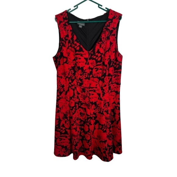 Covington red and black tie-dye pattern flair midi dress, XL - Picture 1 of 10
